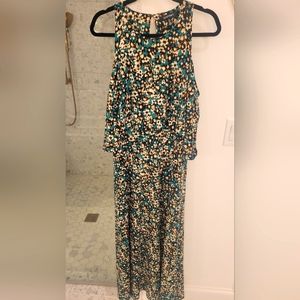 Cold Shoulder, Maxi Dress, Green/Black/White/Tan